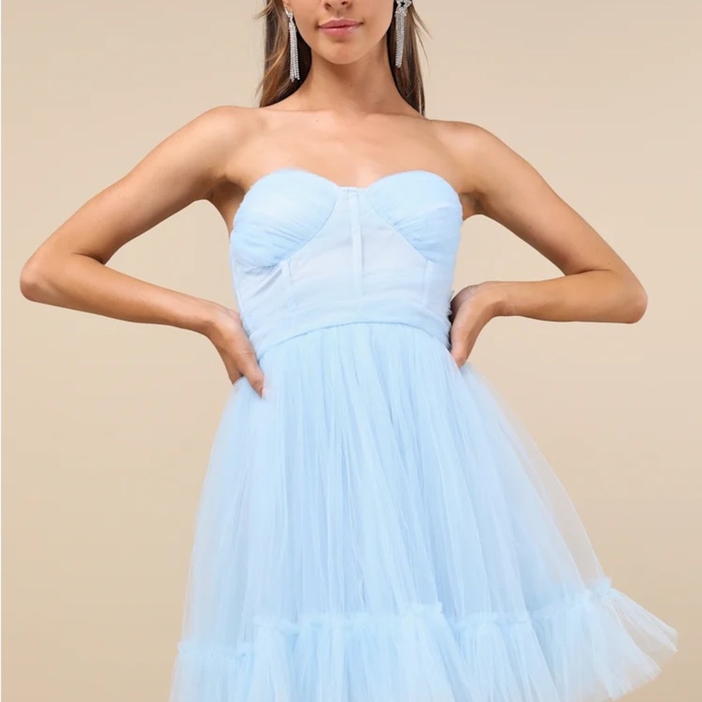 Lulu's Strapless Sky Blue Tulle Dress - two sizes available! - Picture 2 of 3
